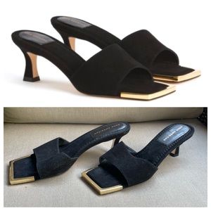 Good American Standout Square Toe Black Suede Mule